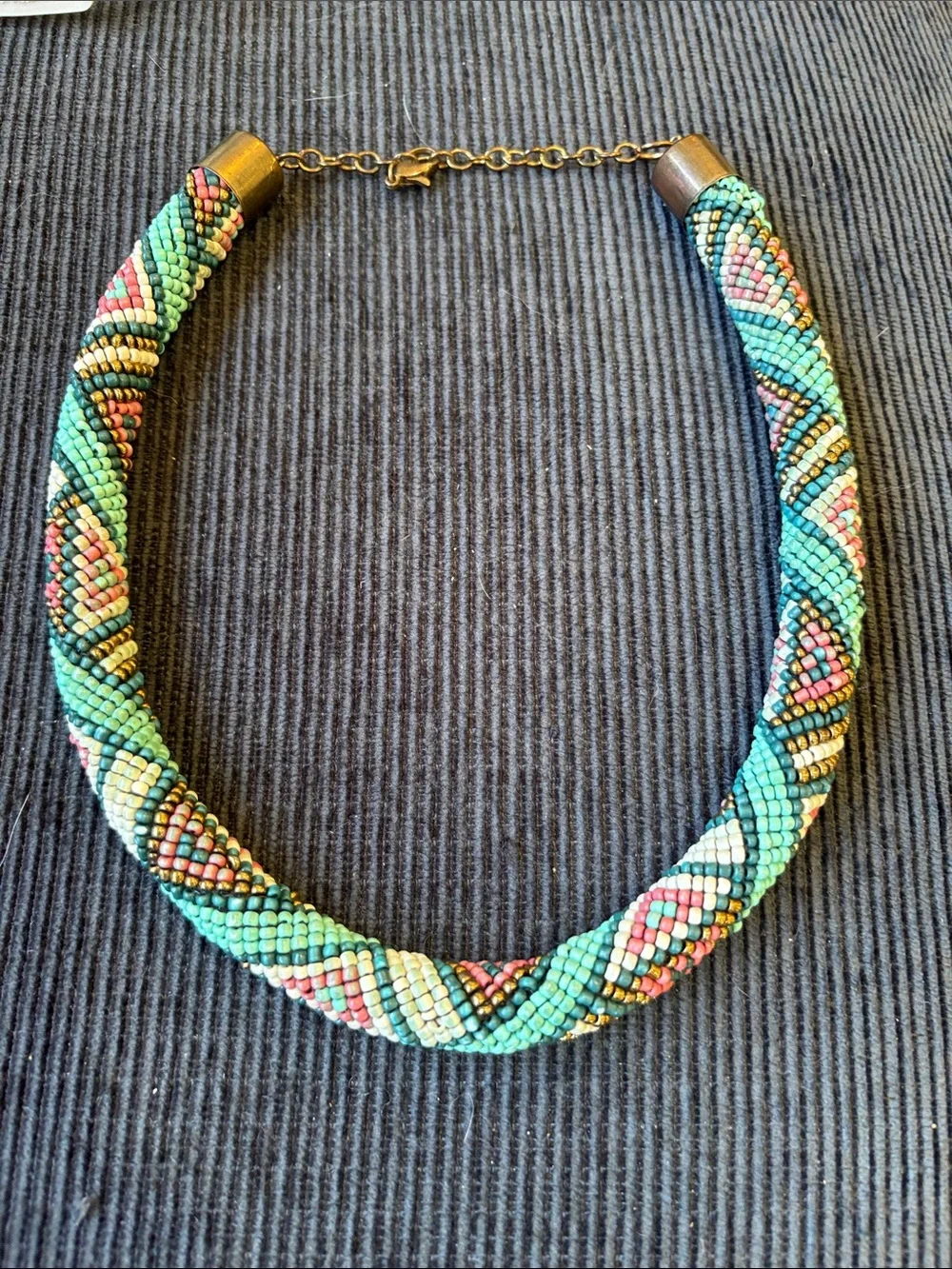 Handcrafted Beaded Rope Necklace Womens OS Turquoise Good Boho Geometric 18in